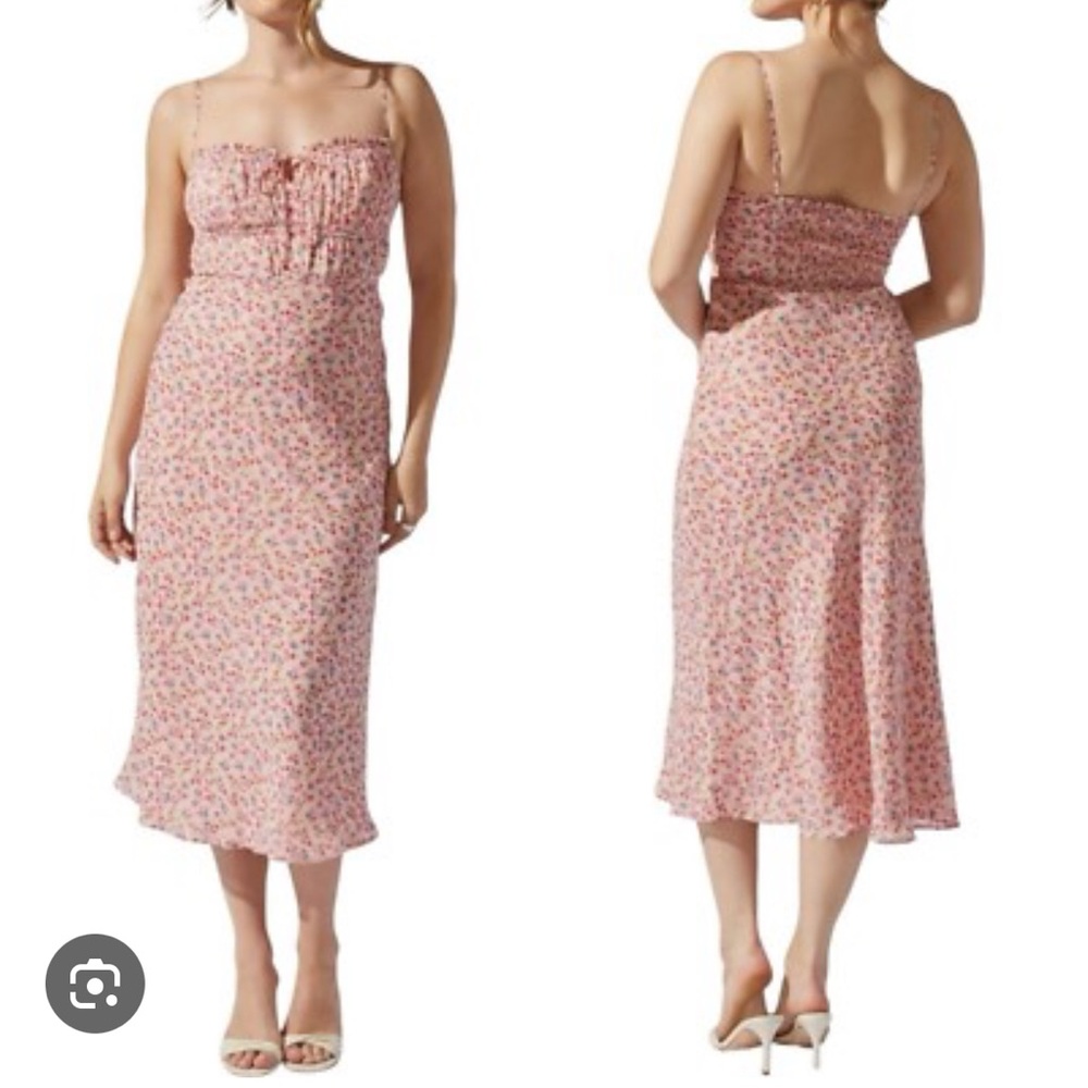 Astr Pink Spaghetti Strap Ruched Midi Dress